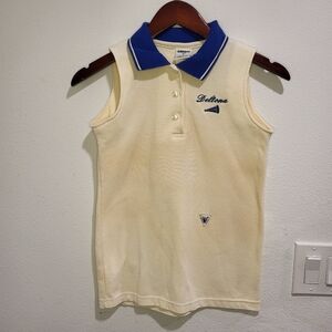 Classic Vintage Cream and Blue Sleeveless Polo Shirt